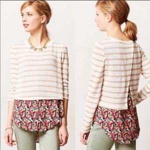 Anthropologie Postmark Ginny Striped Floral Layer Sweater XS